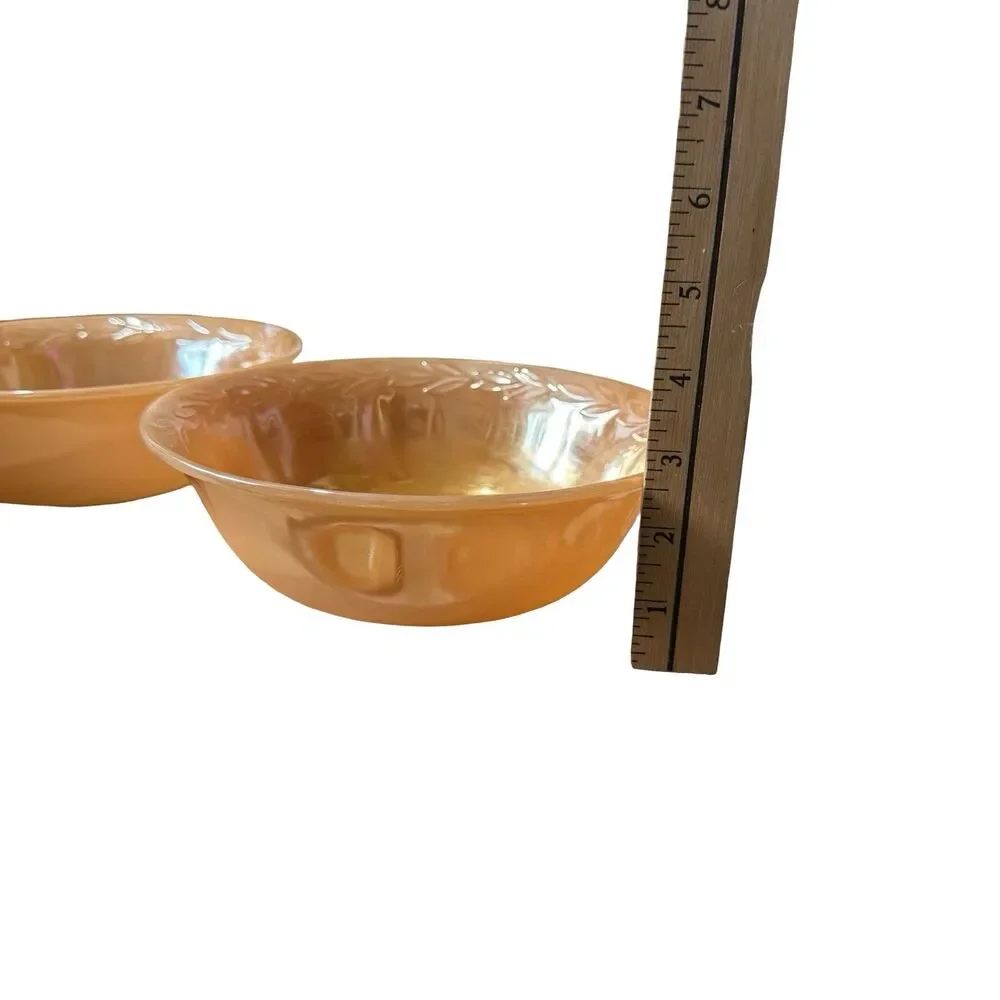 Set Of 3 Vtg Fire-King Peach Lustre Laurel Leaf‎ 8” Serving Bowls Anchor Hocking